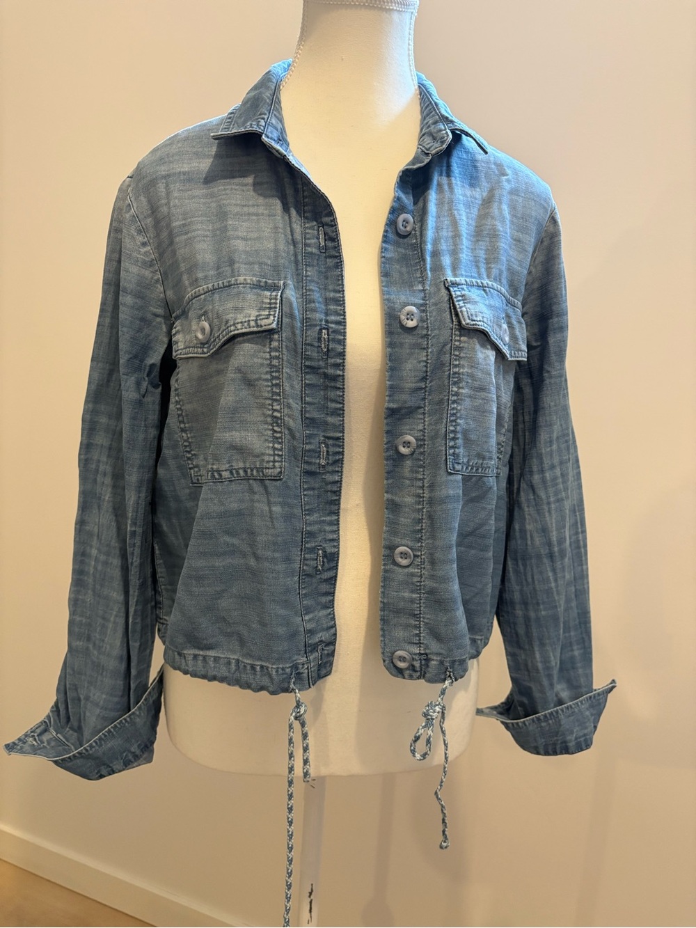 Bella Dahl Pale Blue Denim Utility Jacket with Drawstring Hem
